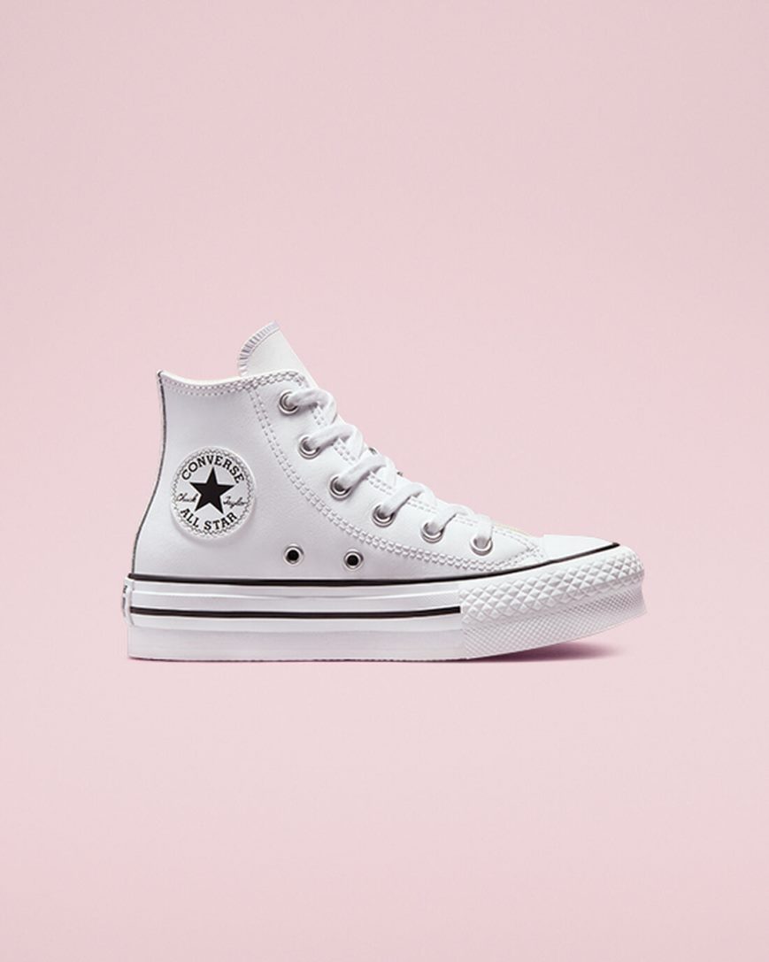 Chlapecké Boty Na Platformy Converse Chuck Taylor All Star Lift Læder Vysoké Bílé Béžový Bílé Černé | CZ PO31U49